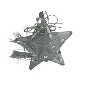 Silver Star ornament tassel xmas decor 4”